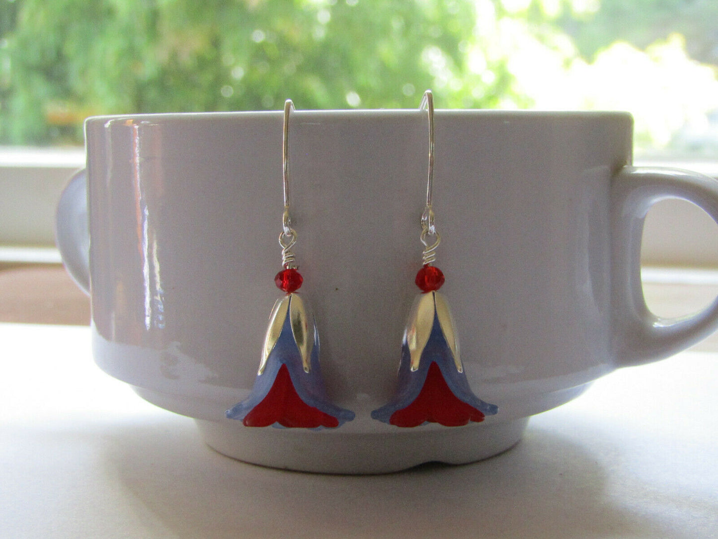 Flower Earrings Blue Red Tulip Cala Lily Silver Dangle Earrings Usa Handmade2 - Bad Apple Designs Jewelry