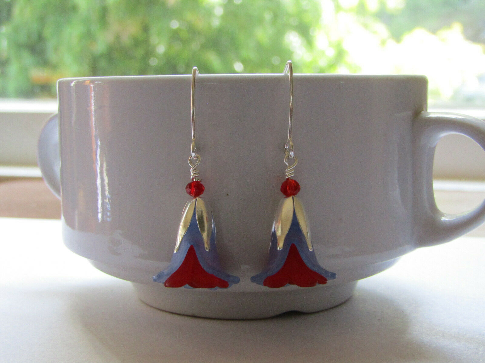 Flower Earrings Blue Red Tulip Cala Lily Silver Dangle Earrings Usa Handmade2 - Bad Apple Designs Jewelry