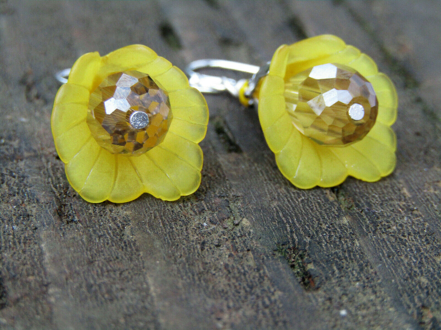 Flower Earrings Yellow Tulip Cala Lily Silver Dangle Earrings Sparkling Crystal - Bad Apple Designs Jewelry