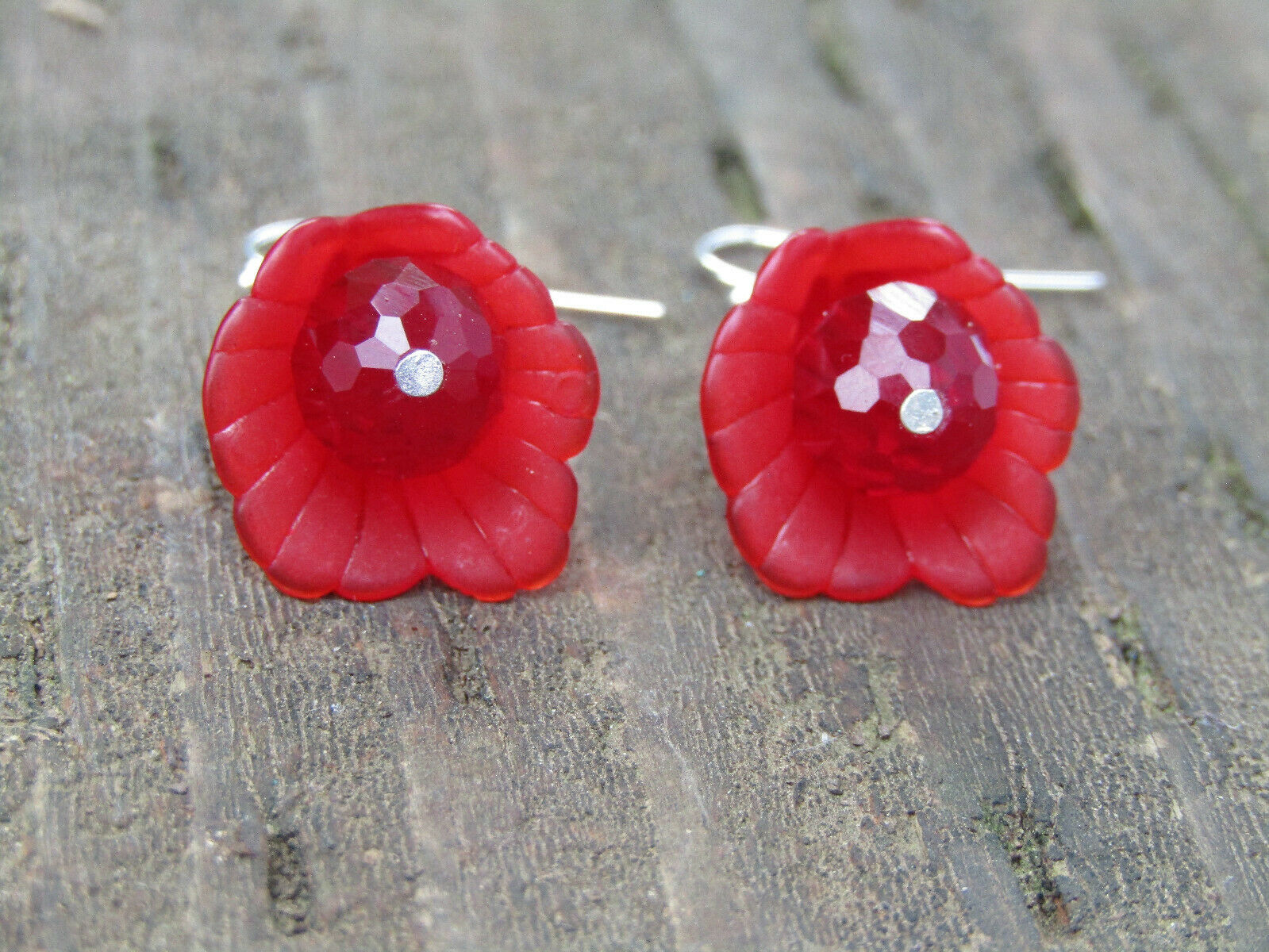 Flower Earrings Red Tulip Cala Lily Silver Dangle Earrings Sparkling Crystal - Bad Apple Designs Jewelry