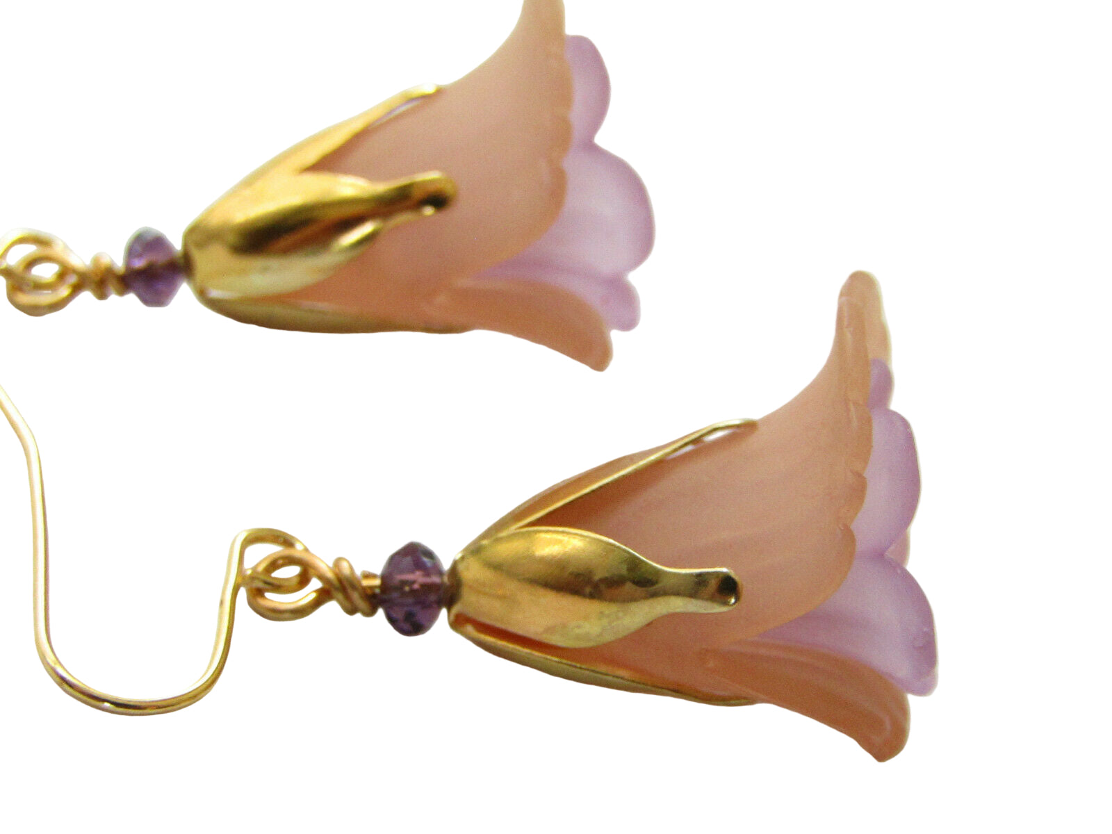 Flower Earrings Beige/Purple Tulip Cala Lily Gold Dangle Earrings Usa Handmade - Bad Apple Designs Jewelry
