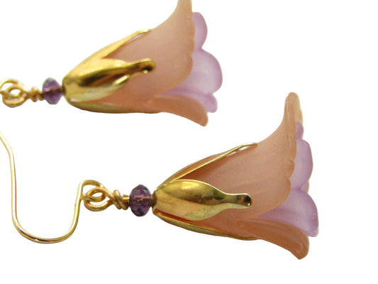 Flower Earrings Beige/Purple Tulip Cala Lily Gold Dangle Earrings Usa Handmade - Bad Apple Designs Jewelry