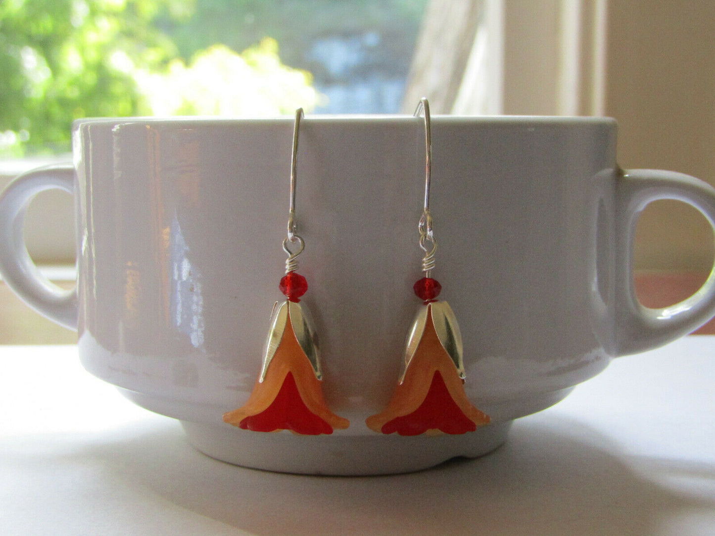 Flower Earrings Orange Red Tulip Cala Lily Silver Dangle Earrings Usa Handmade2 - Bad Apple Designs Jewelry