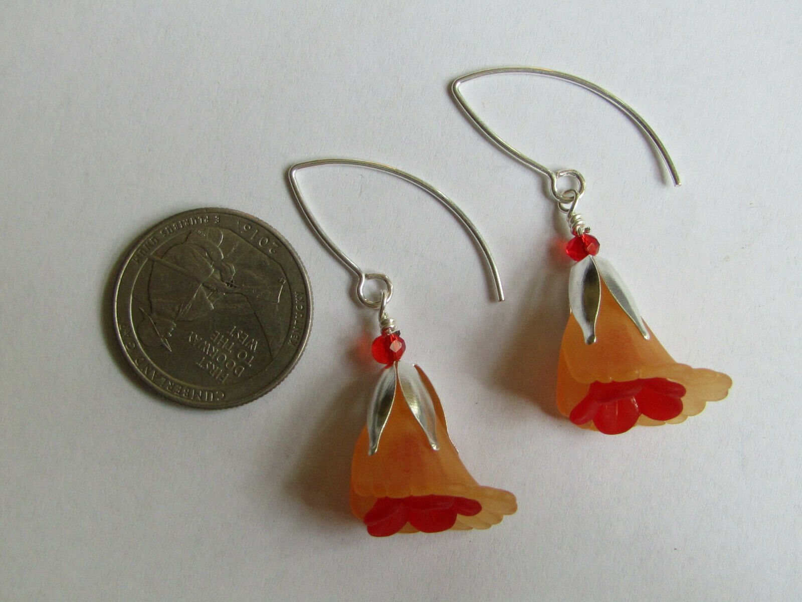 Flower Earrings Orange Red Tulip Cala Lily Silver Dangle Earrings Usa Handmade2 - Bad Apple Designs Jewelry