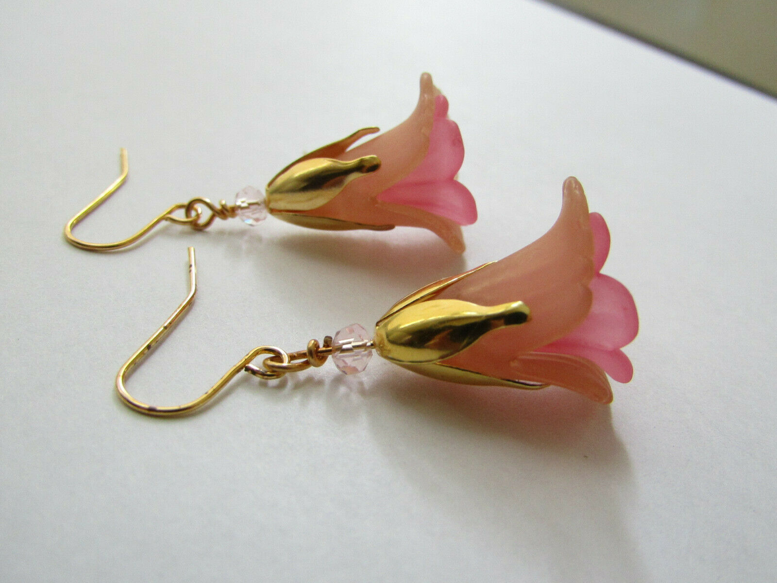 Flower Earrings Beige/Pink Tulip Cala Lily Gold Dangle Earrings Usa Handmade - Bad Apple Designs Jewelry