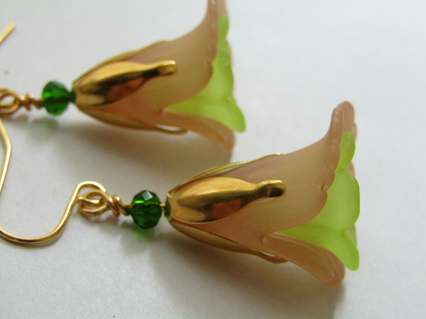Flower Earrings Beige/Green Tulip Cala Lily Gold Dangle Earrings Usa Handmade - Bad Apple Designs Jewelry