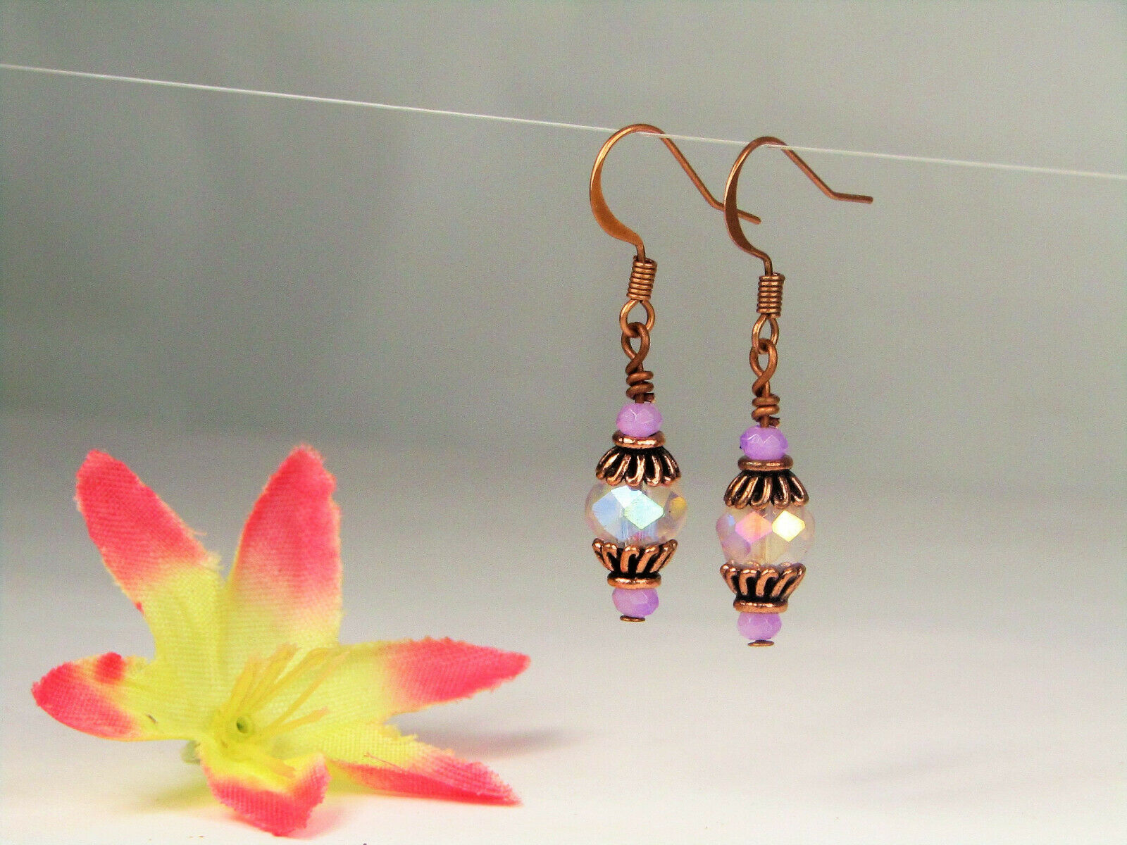 Faceted Tanzanite Purple Crystal Antique Copper Dangle Earrings USA HANDMADE - Bad Apple Designs Jewelry