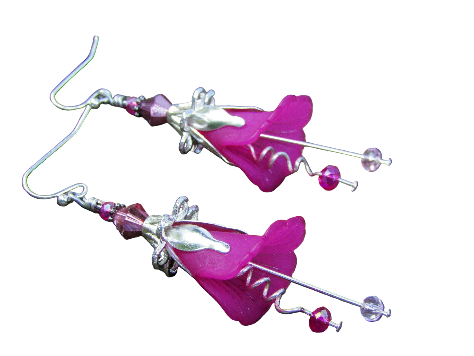 Flower Earrings Pink Tulip Cala Lily Silver Dangle Earrings Usa Handmade - Bad Apple Designs Jewelry