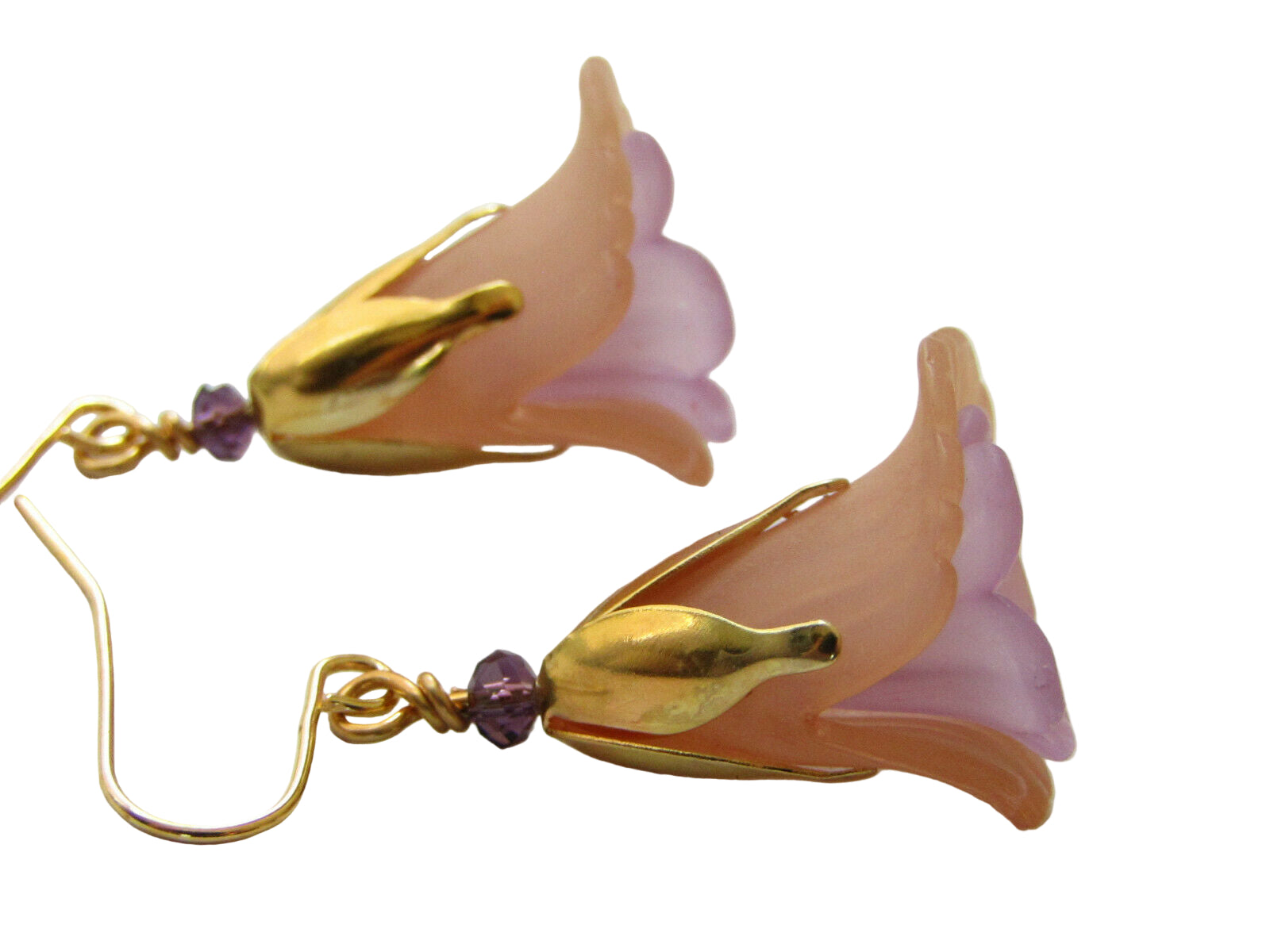 Flower Earrings Beige/Purple Tulip Cala Lily Gold Dangle Earrings Usa Handmade - Bad Apple Designs Jewelry