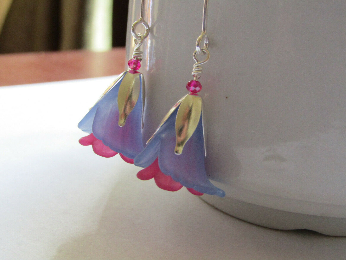 Flower Earrings Blue Pink Tulip Cala Lily Silver Dangle Earrings Usa Handmade2 - Bad Apple Designs Jewelry