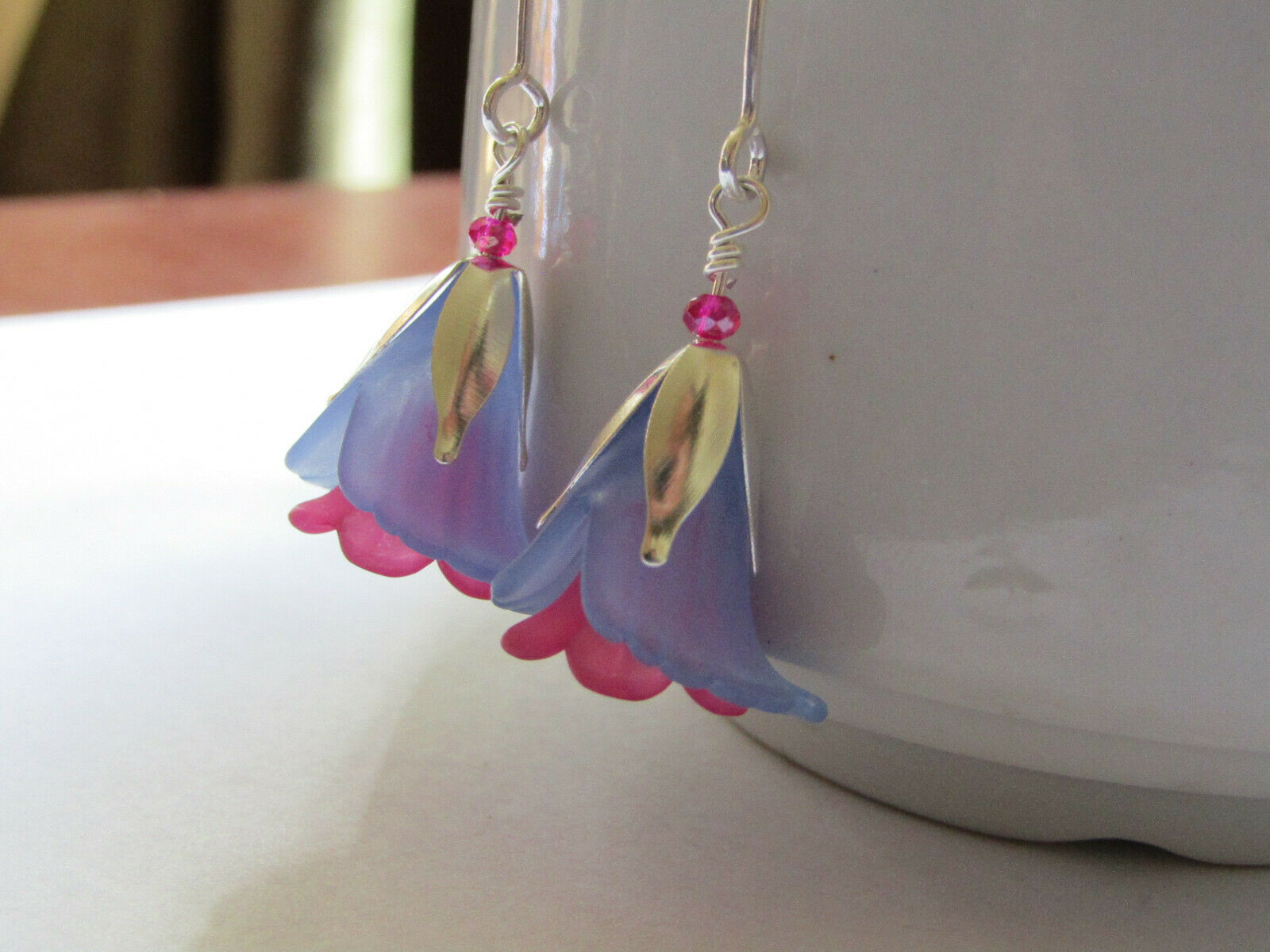 Flower Earrings Blue Pink Tulip Cala Lily Silver Dangle Earrings Usa Handmade2 - Bad Apple Designs Jewelry