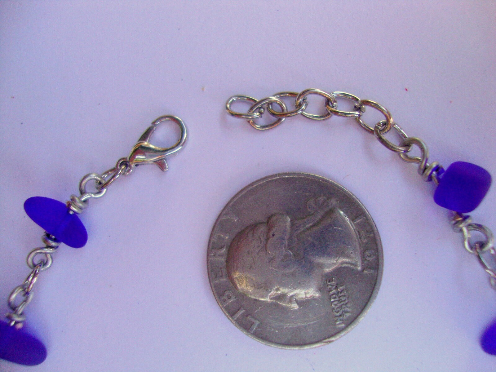 Cobalt Blue Sea Glass Silver Chain Link Bracelet Beach Glass Tumbled - Bad Apple Designs Jewelry