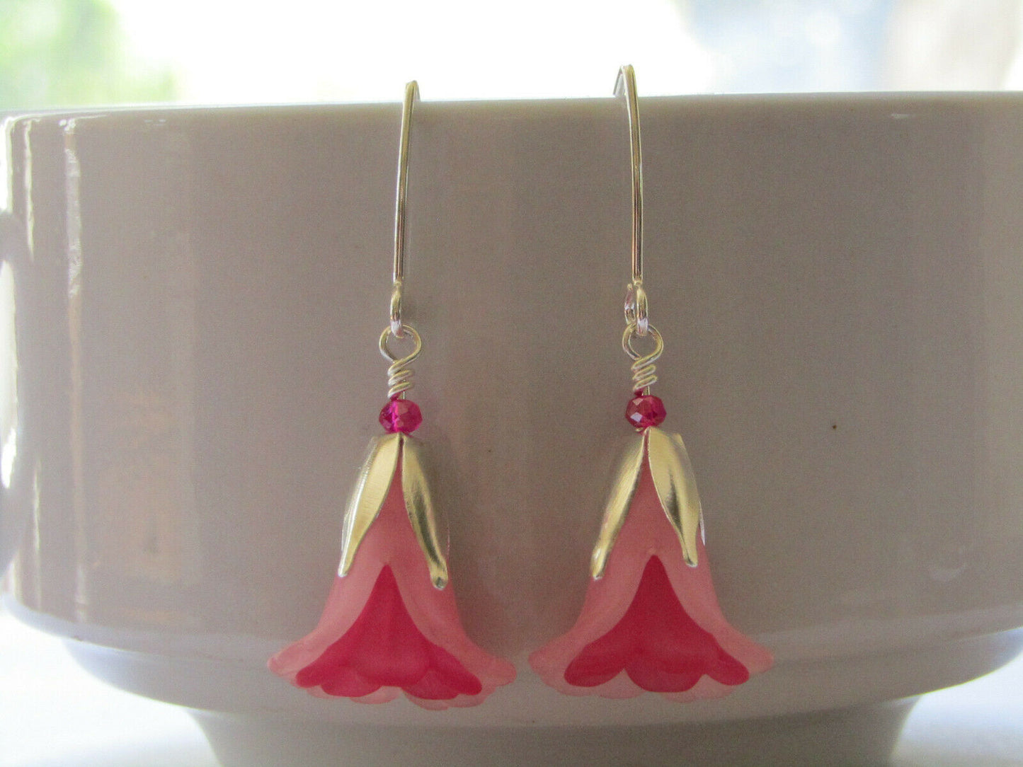 Flower Earrings Pink Tulip Cala Lily Silver Dangle Earrings Usa Handmade - Bad Apple Designs Jewelry
