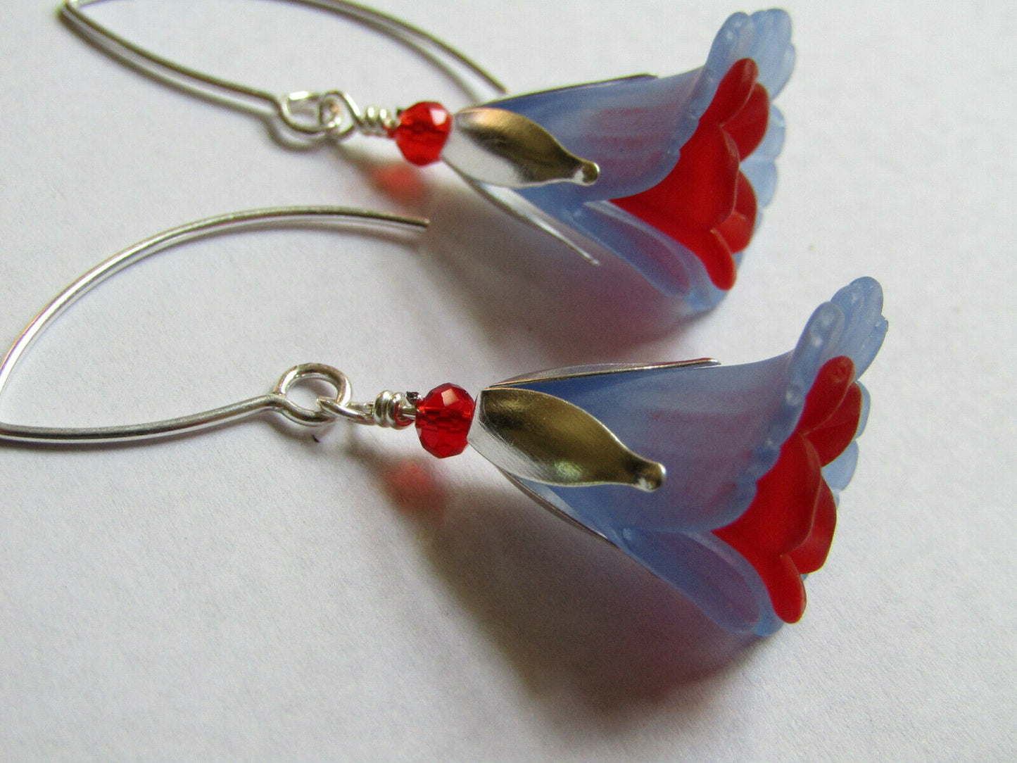 Flower Earrings Blue Red Tulip Cala Lily Silver Dangle Earrings Usa Handmade2 - Bad Apple Designs Jewelry