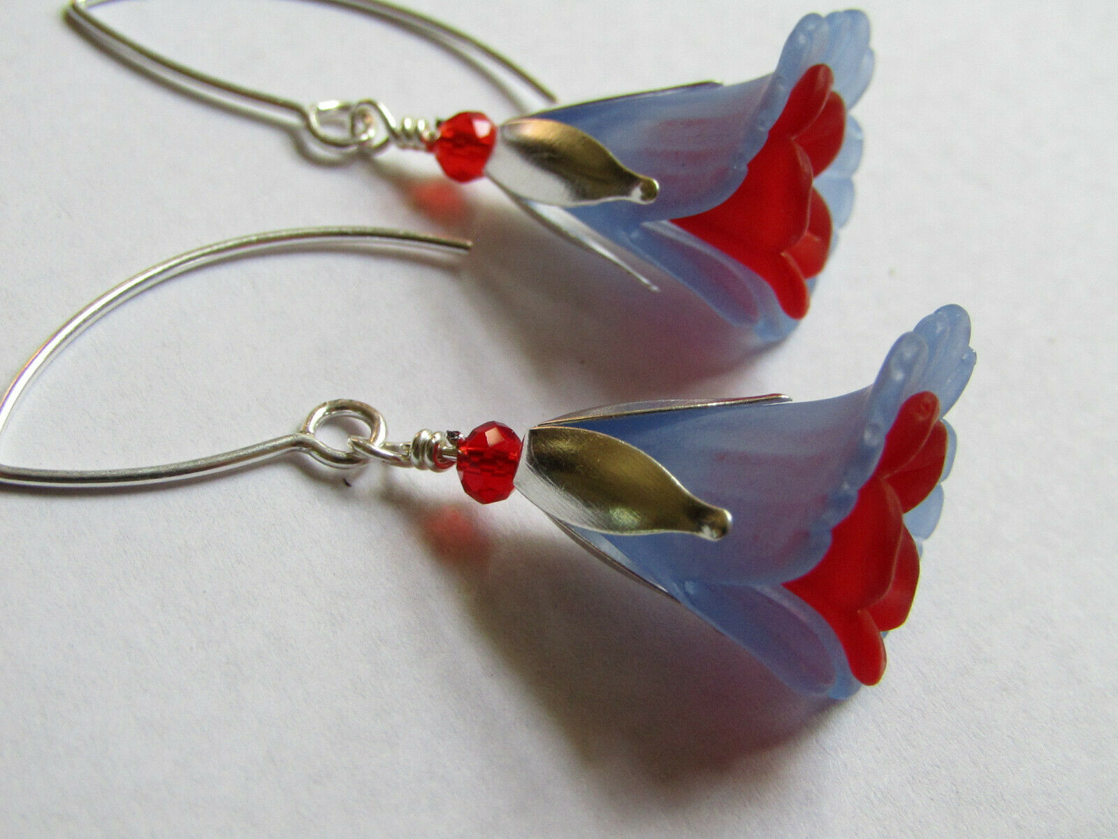 Flower Earrings Blue Red Tulip Cala Lily Silver Dangle Earrings Usa Handmade2 - Bad Apple Designs Jewelry
