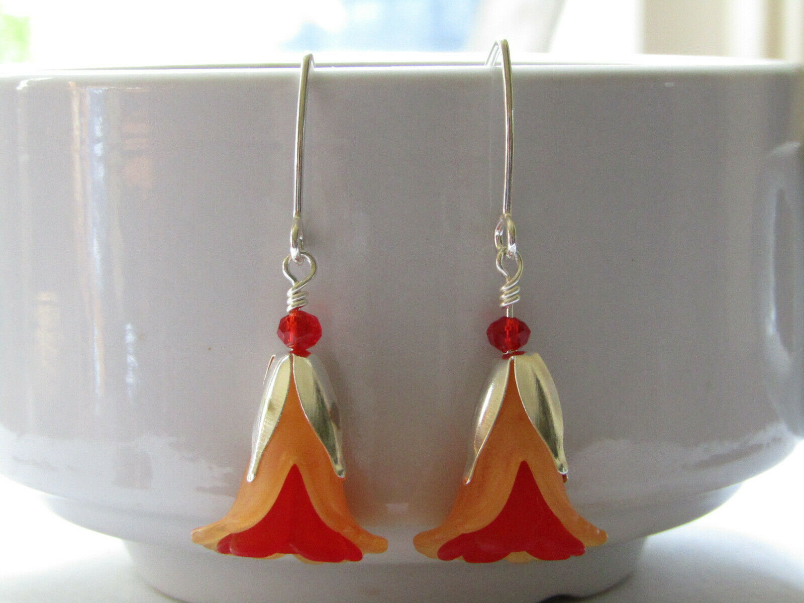 Flower Earrings Orange Red Tulip Cala Lily Silver Dangle Earrings Usa Handmade2 - Bad Apple Designs Jewelry