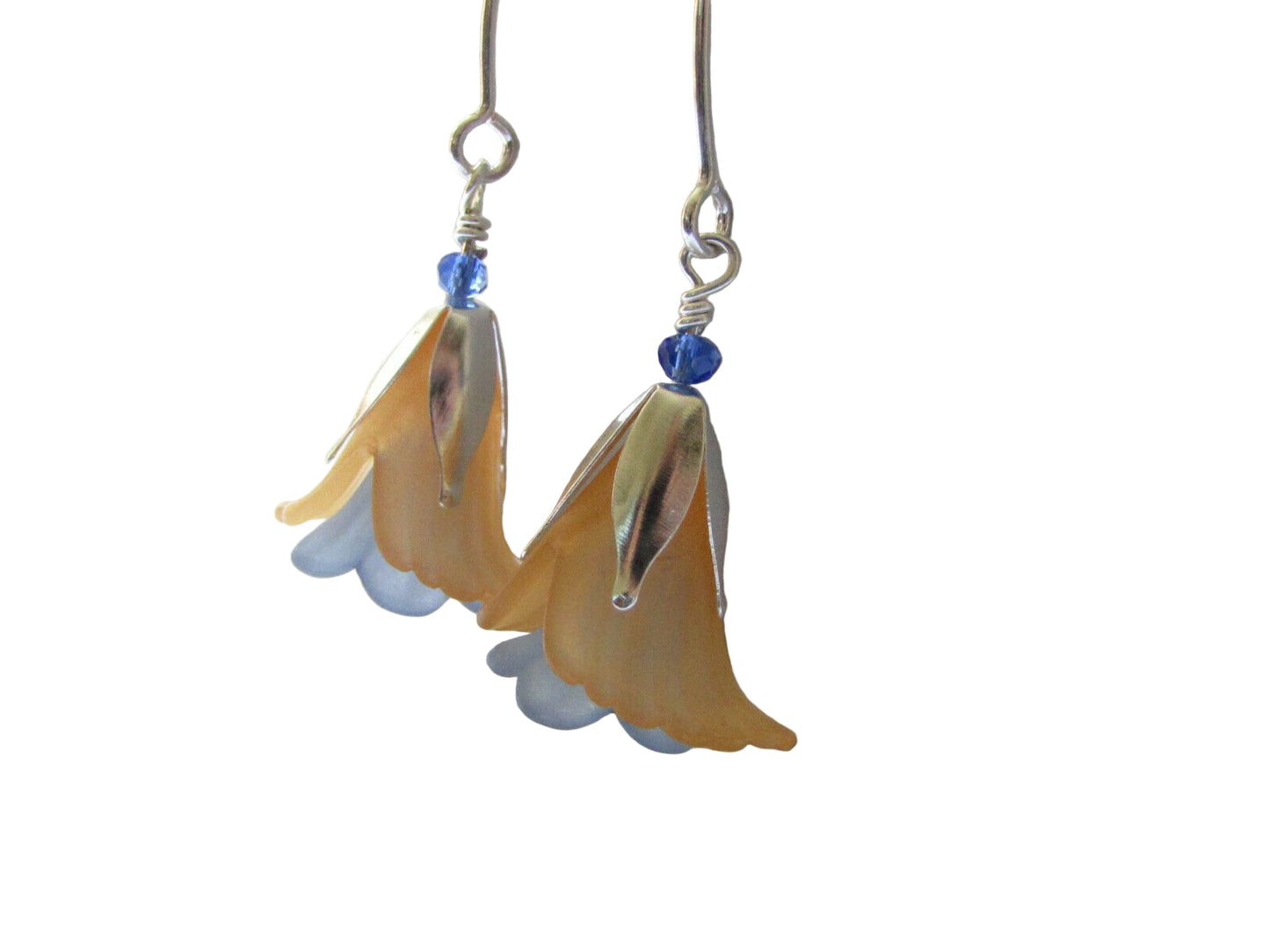 Flower Earrings Orange Blue Tulip Cala Lily Silver Dangle Earrings Usa Handmade2 - Bad Apple Designs Jewelry