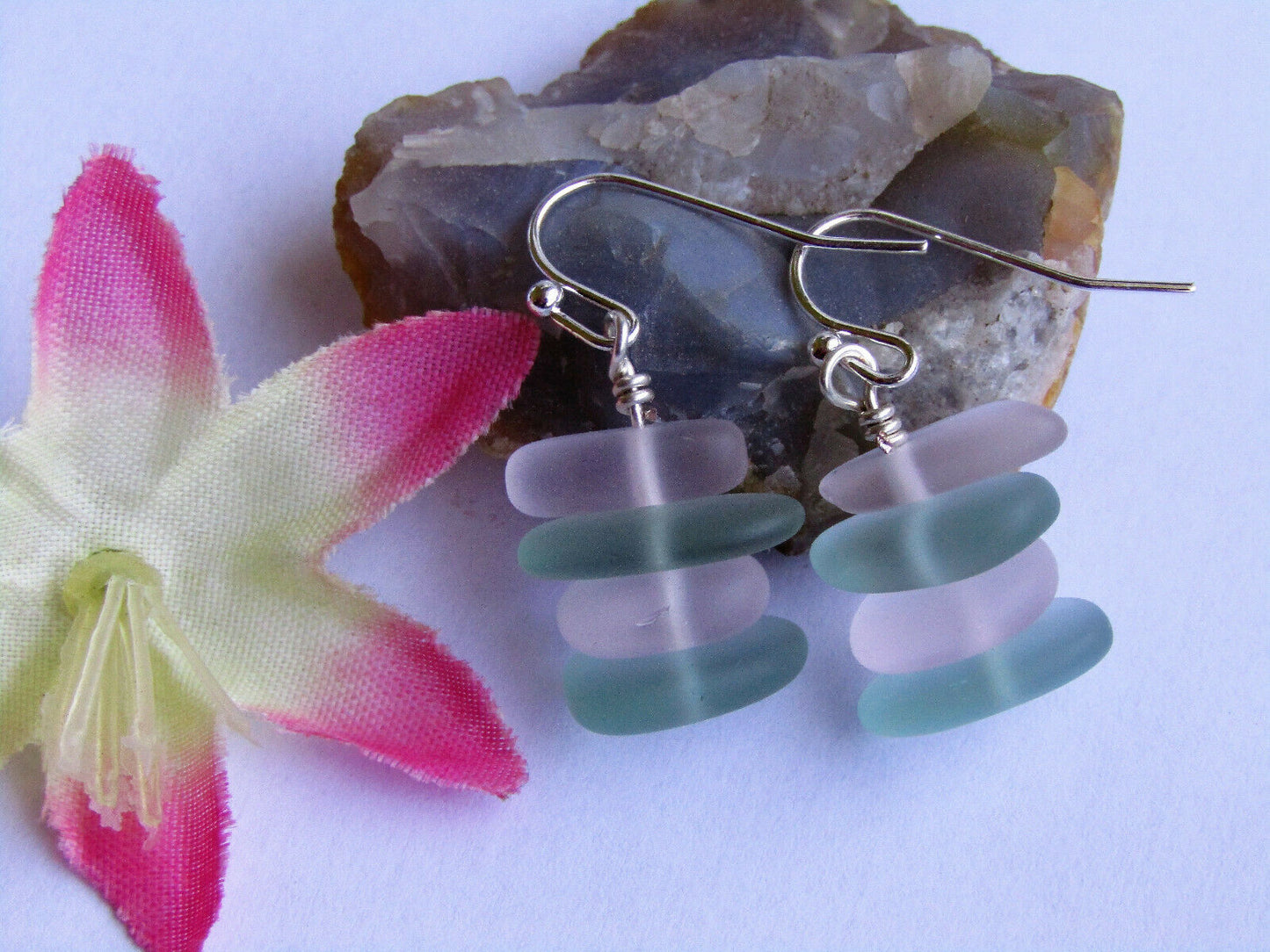 Aqua Sea Glass Earrings 