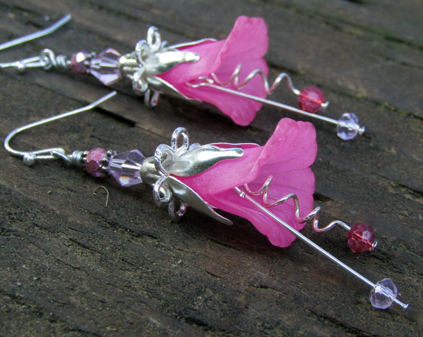 Flower Earrings Rose Pink Tulip Cala Lily Silver Dangle Earrings Usa Handmade - Bad Apple Designs Jewelry