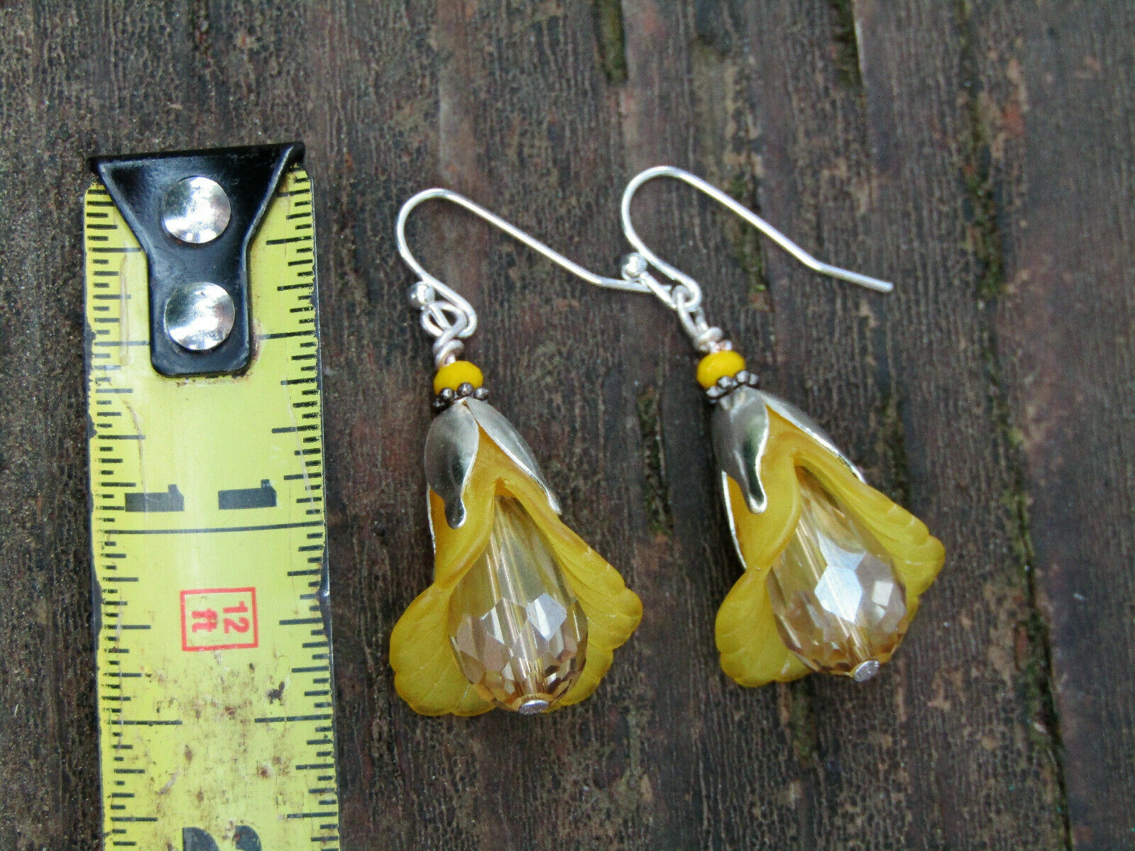 Flower Earrings Yellow Tulip Cala Lily Silver Dangle Earrings Sparkling Crystal - Bad Apple Designs Jewelry