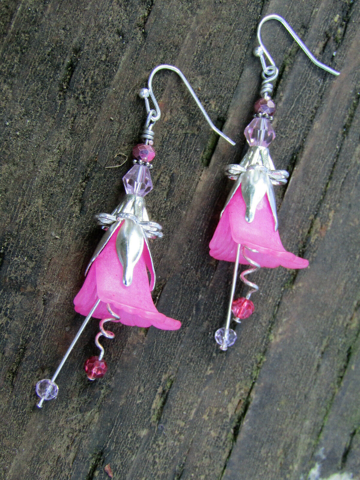 Flower Earrings Rose Pink Tulip Cala Lily Silver Dangle Earrings Usa Handmade - Bad Apple Designs Jewelry