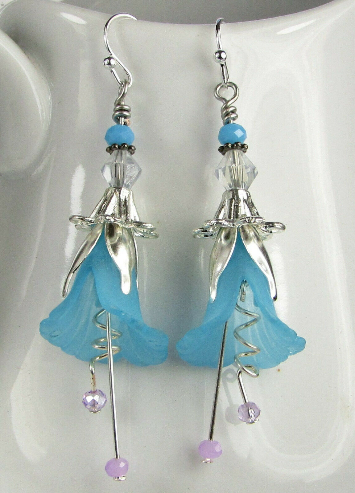 Flower Earrings Blue Tulip Cala Lily Silver Dangle Earrings Usa Handmade - Bad Apple Designs Jewelry