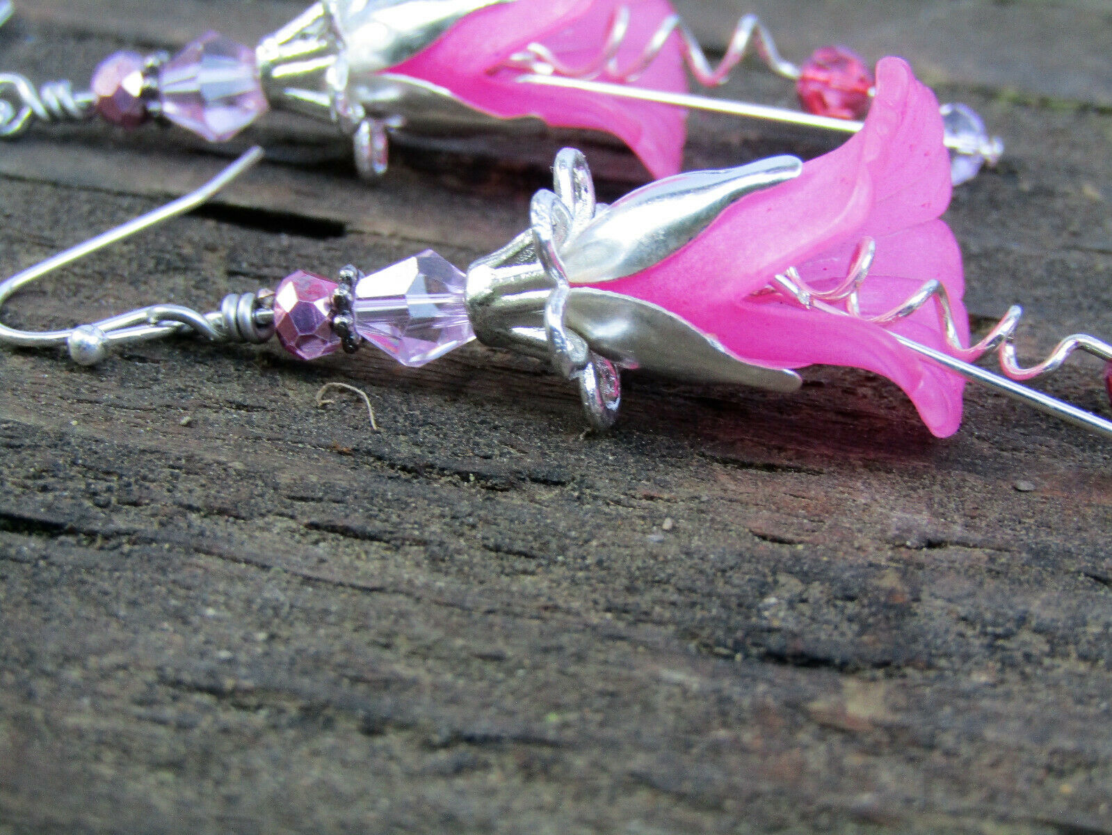 Flower Earrings Rose Pink Tulip Cala Lily Silver Dangle Earrings Usa Handmade - Bad Apple Designs Jewelry