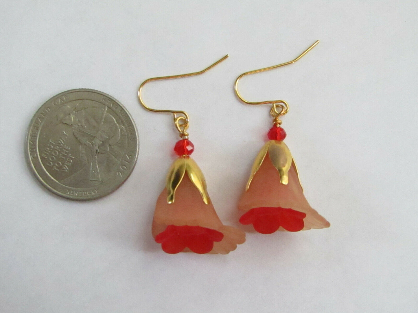 Flower Earrings Beige/Red Tulip Gold Dangle Earrings Usa Handmade Floral - Bad Apple Designs Jewelry