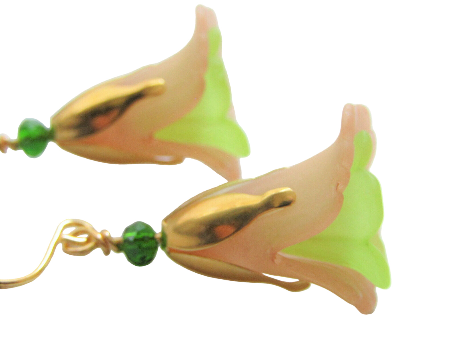 Flower Earrings Beige/Green Tulip Cala Lily Gold Dangle Earrings Usa Handmade - Bad Apple Designs Jewelry