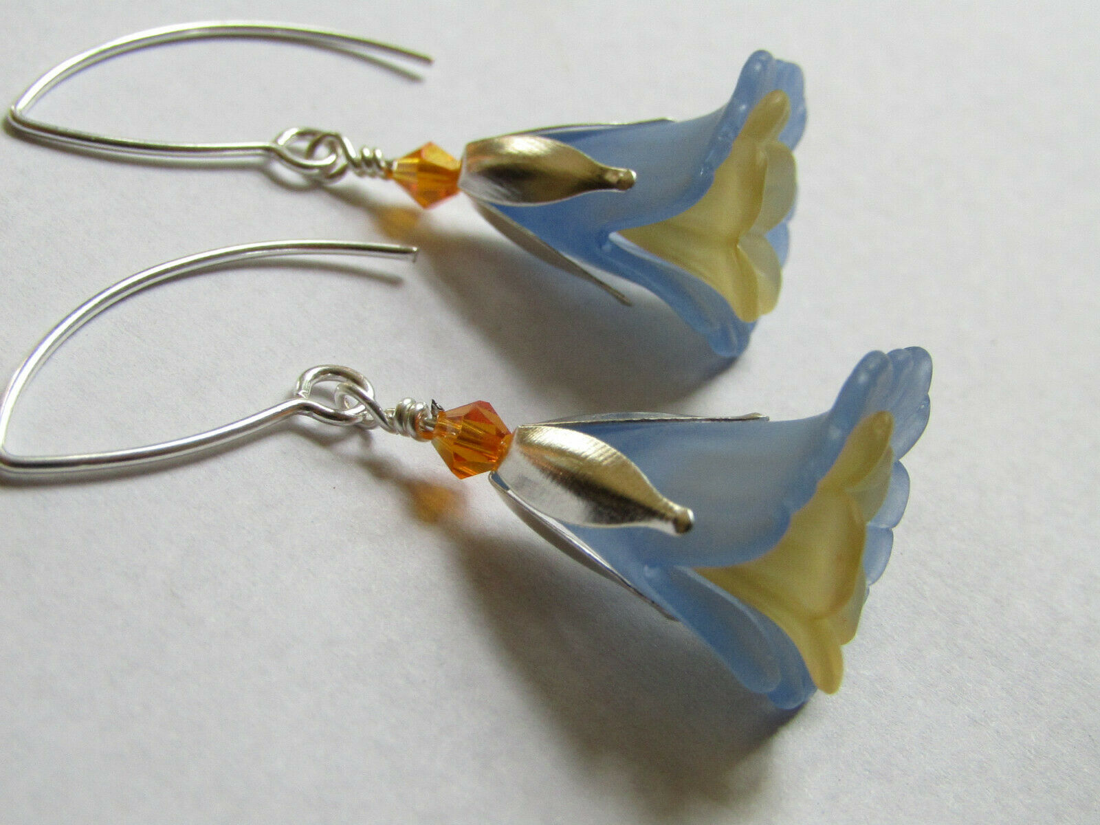 FLOWER EARRINGS Blue OrangeTulip Cala Lily Silver Dangle Earrings USA HANDMADE2 - Bad Apple Designs Jewelry