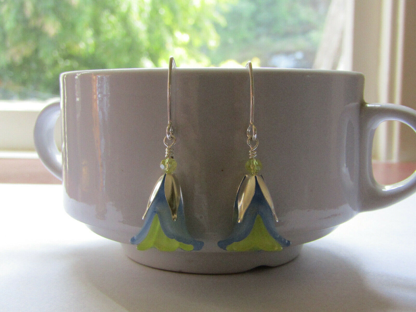 Flower Earrings Blue Yellow Tulip Cala Lily Silver Dangle Earrings Usa Handmade2 - Bad Apple Designs Jewelry