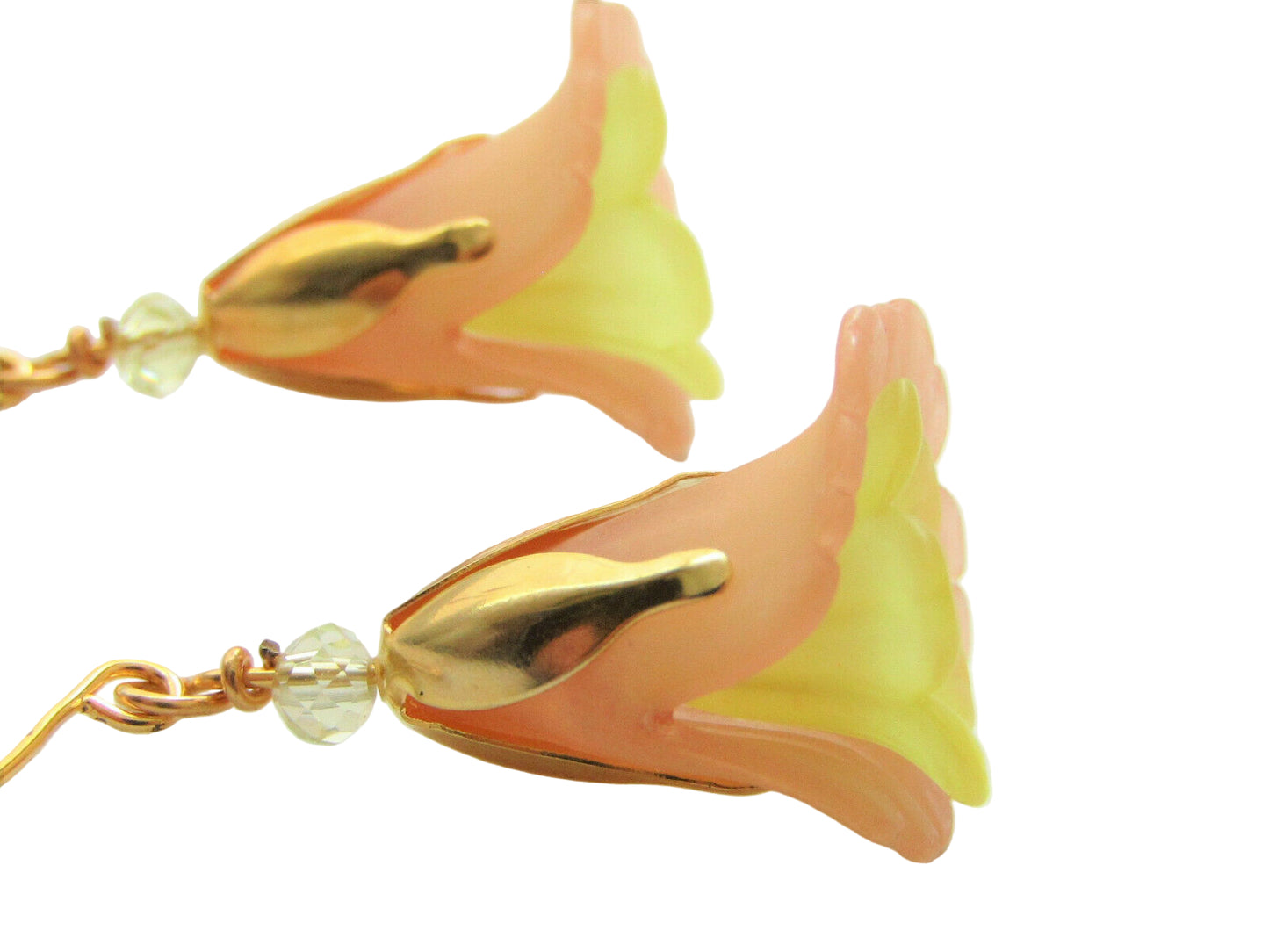 Flower Earrings Beige/Yellow Tulip Cala Lily Gold Dangle Earrings Usa Handmade - Bad Apple Designs Jewelry