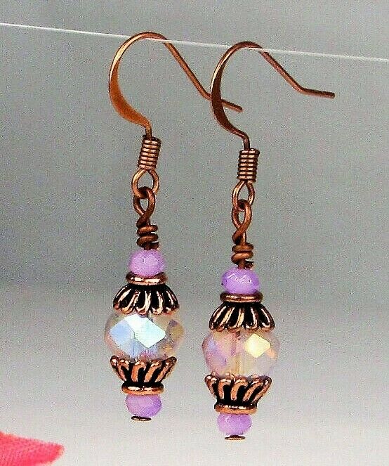 Faceted Tanzanite Purple Crystal Antique Copper Dangle Earrings USA HANDMADE - Bad Apple Designs Jewelry