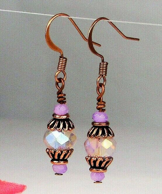Faceted Tanzanite Purple Crystal Antique Copper Dangle Earrings USA HANDMADE - Bad Apple Designs Jewelry