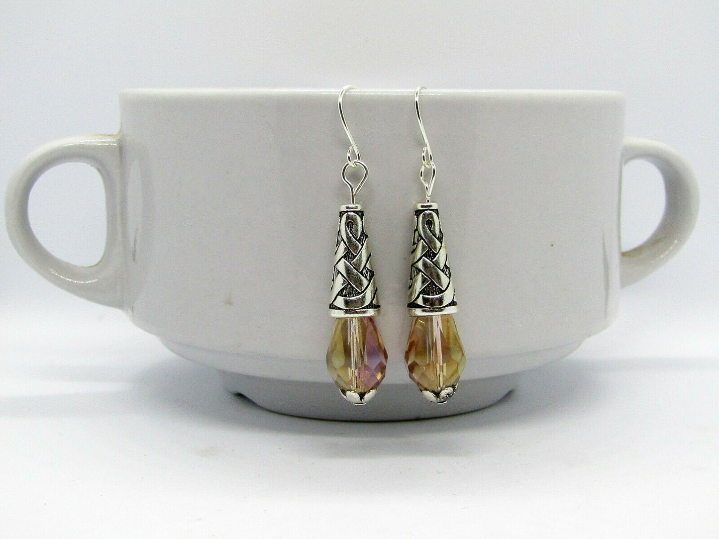 Beige Ab Teardrop Crystal Earrings
