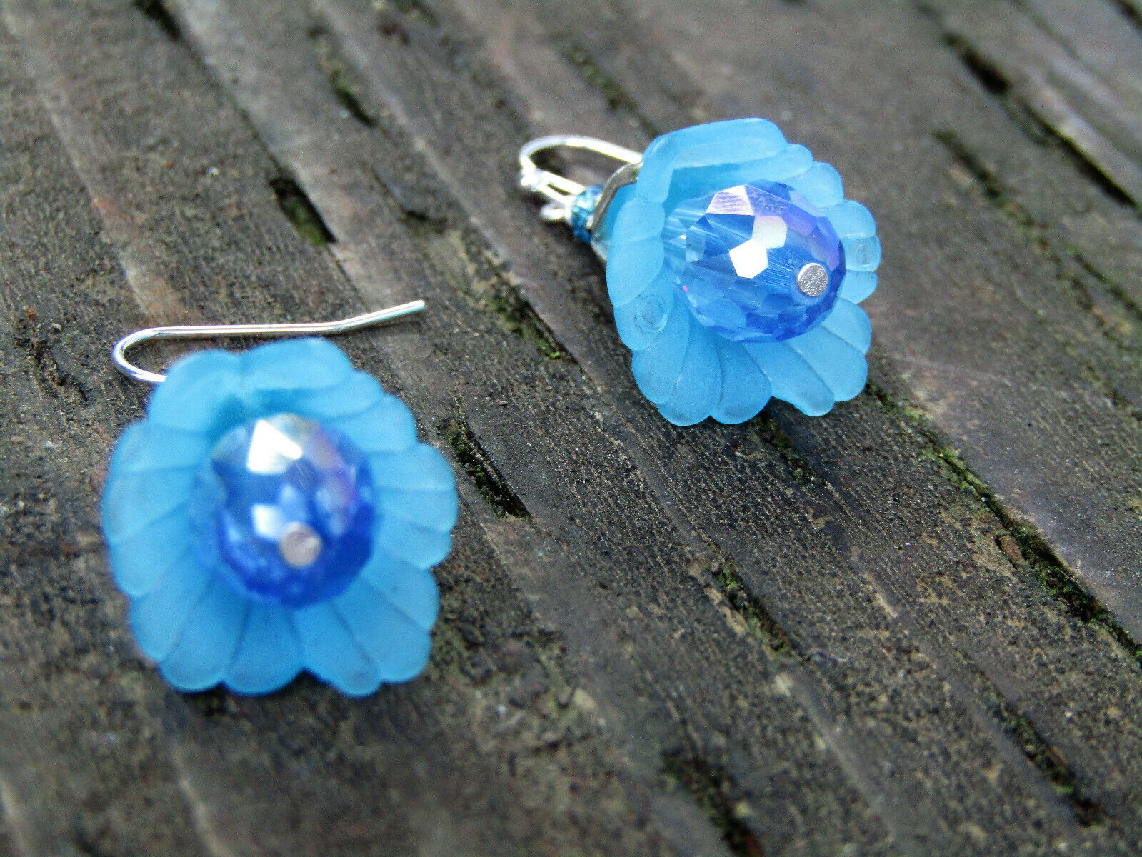 Flower Earrings Blue Tulip Cala Lily Silver Dangle Earrings Sparkling Crystal - Bad Apple Designs Jewelry