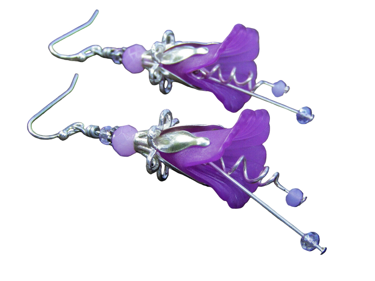 Flower Earrings Purple Tulip Cala Lily Silver Dangle Earrings Usa Handmade - Bad Apple Designs Jewelry