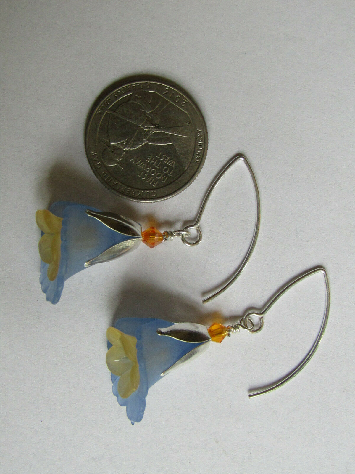 FLOWER EARRINGS Blue OrangeTulip Cala Lily Silver Dangle Earrings USA HANDMADE2 - Bad Apple Designs Jewelry