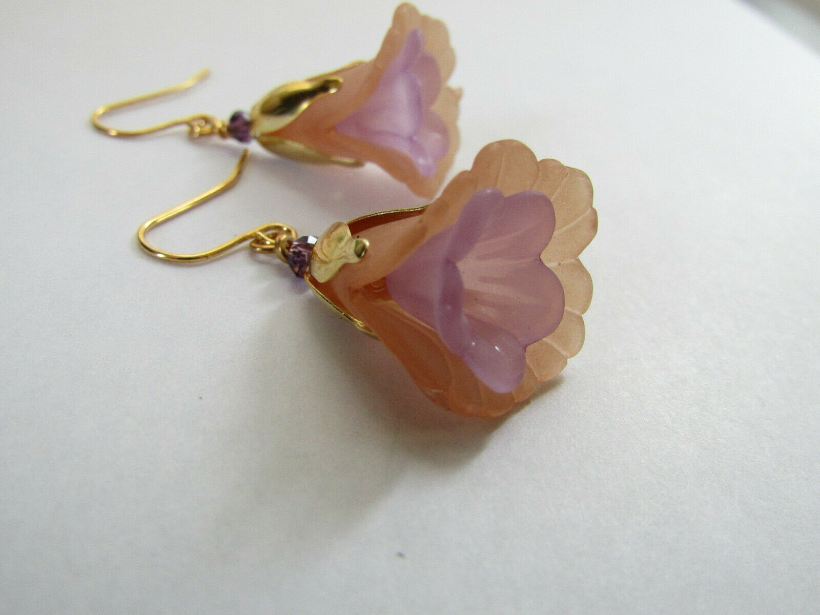 Flower Earrings Beige/Purple Tulip Cala Lily Gold Dangle Earrings Usa Handmade - Bad Apple Designs Jewelry