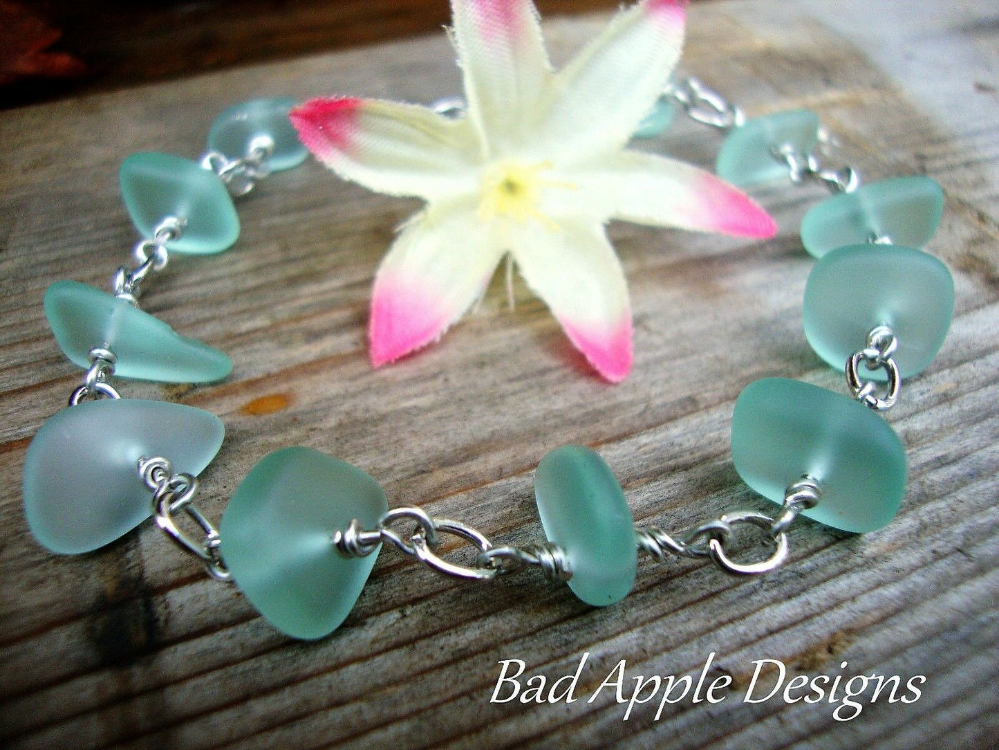Sea Glass Silver Chain Bracelet 