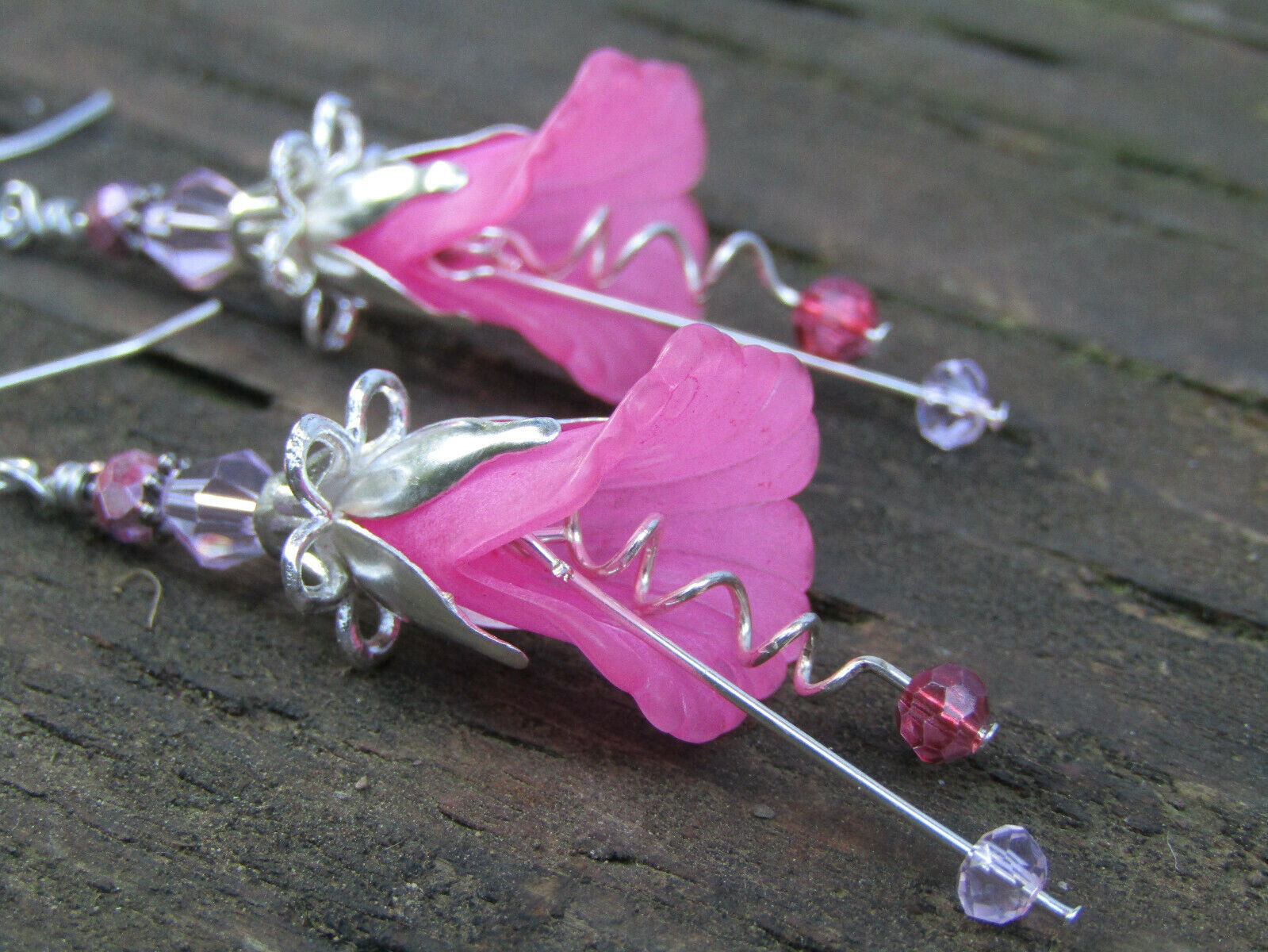 Flower Earrings Rose Pink Tulip Cala Lily Silver Dangle Earrings Usa Handmade - Bad Apple Designs Jewelry