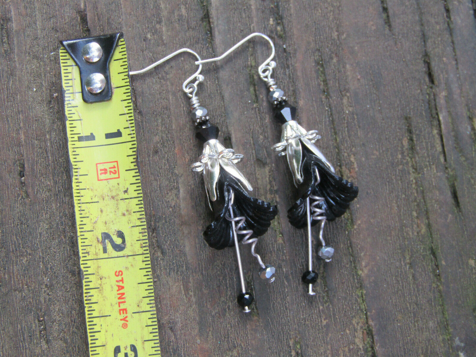 Flower Earrings Black Tulip Cala Lily Silver Dangle Earrings Usa Handmade - Bad Apple Designs Jewelry