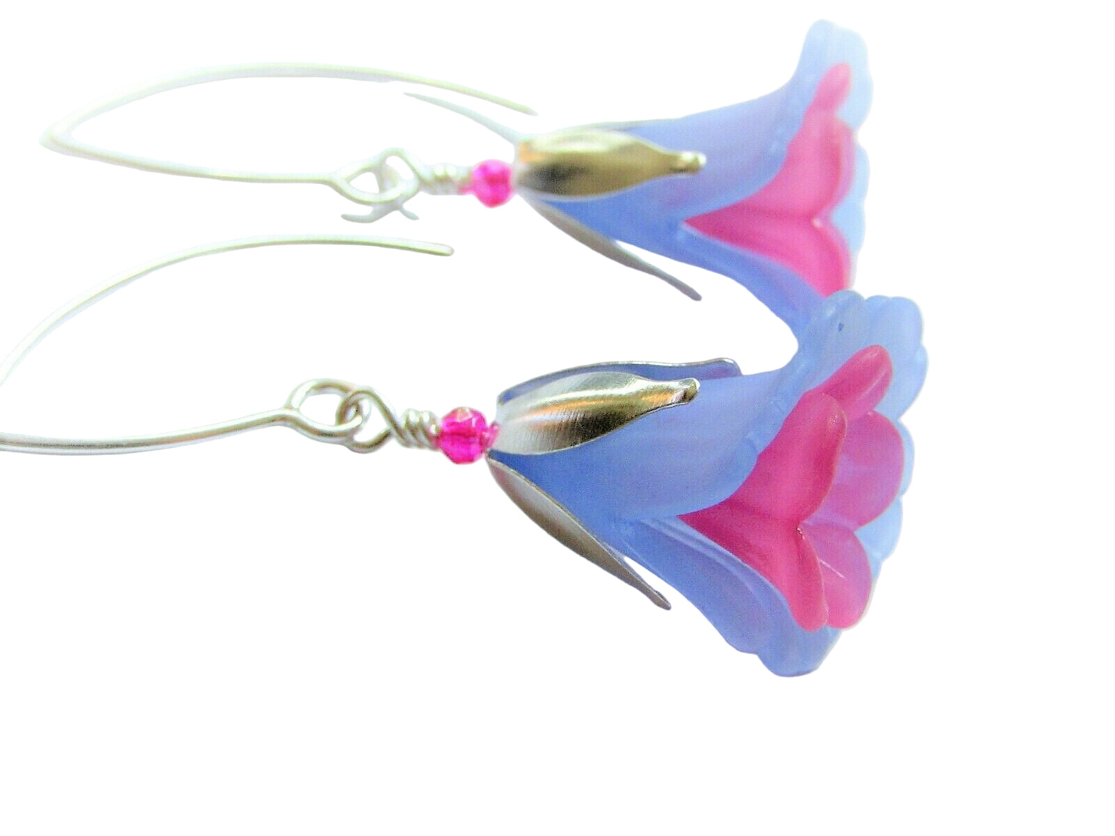 Flower Earrings Blue Pink Tulip Cala Lily Silver Dangle Earrings Usa Handmade2 - Bad Apple Designs Jewelry