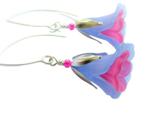 Flower Earrings Blue Pink Tulip Cala Lily Silver Dangle Earrings Usa Handmade2 - Bad Apple Designs Jewelry