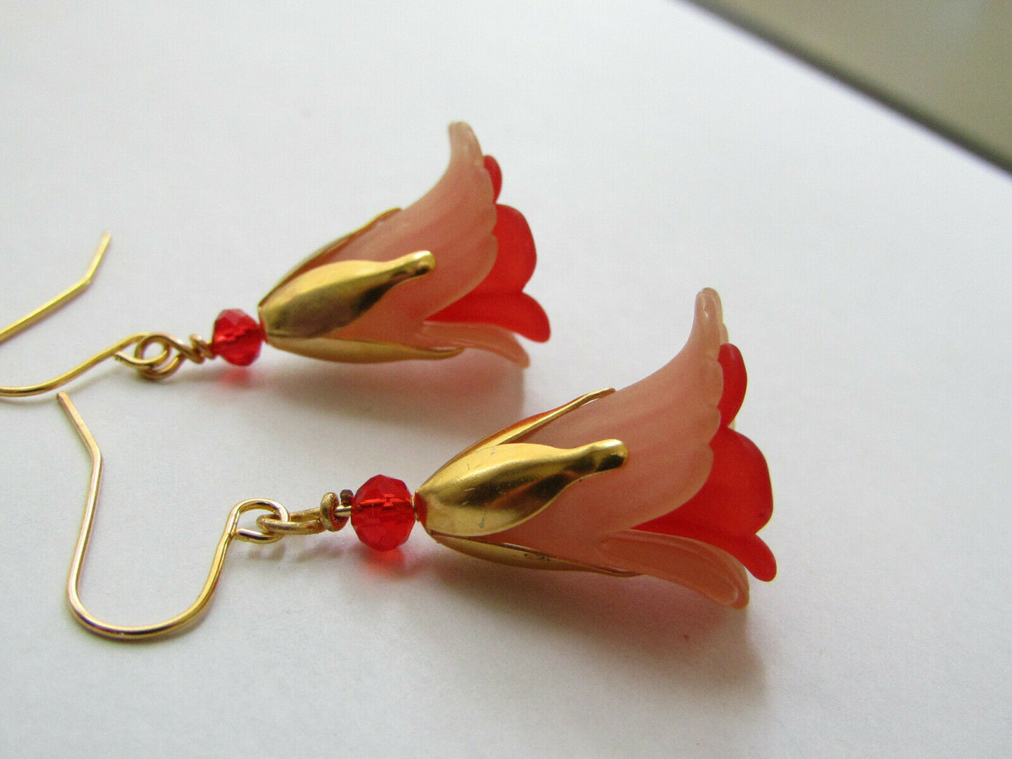 Flower Earrings Beige/Red Tulip Gold Dangle Earrings Usa Handmade Floral - Bad Apple Designs Jewelry