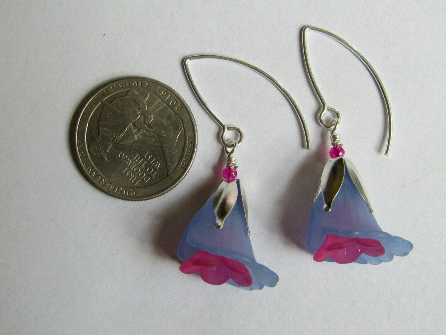 Flower Earrings Blue Pink Tulip Cala Lily Silver Dangle Earrings Usa Handmade2 - Bad Apple Designs Jewelry