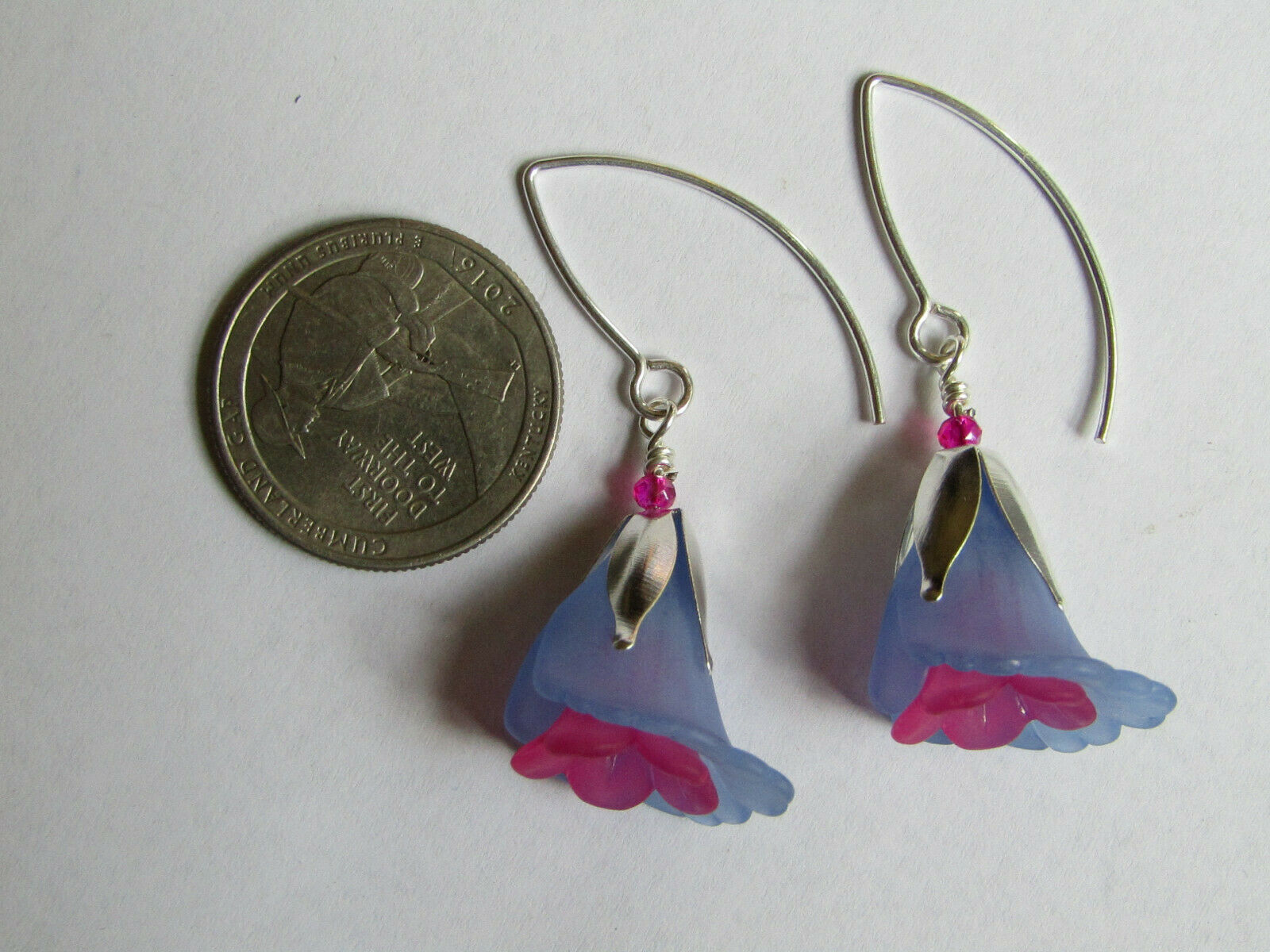 Flower Earrings Blue Pink Tulip Cala Lily Silver Dangle Earrings Usa Handmade2 - Bad Apple Designs Jewelry