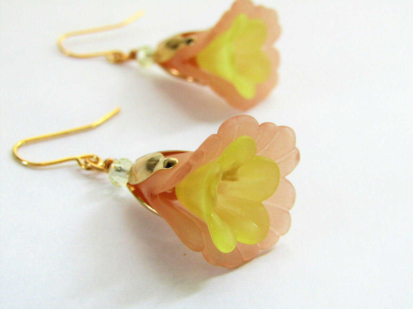 Flower Earrings Beige/Yellow Tulip Cala Lily Gold Dangle Earrings Usa Handmade - Bad Apple Designs Jewelry