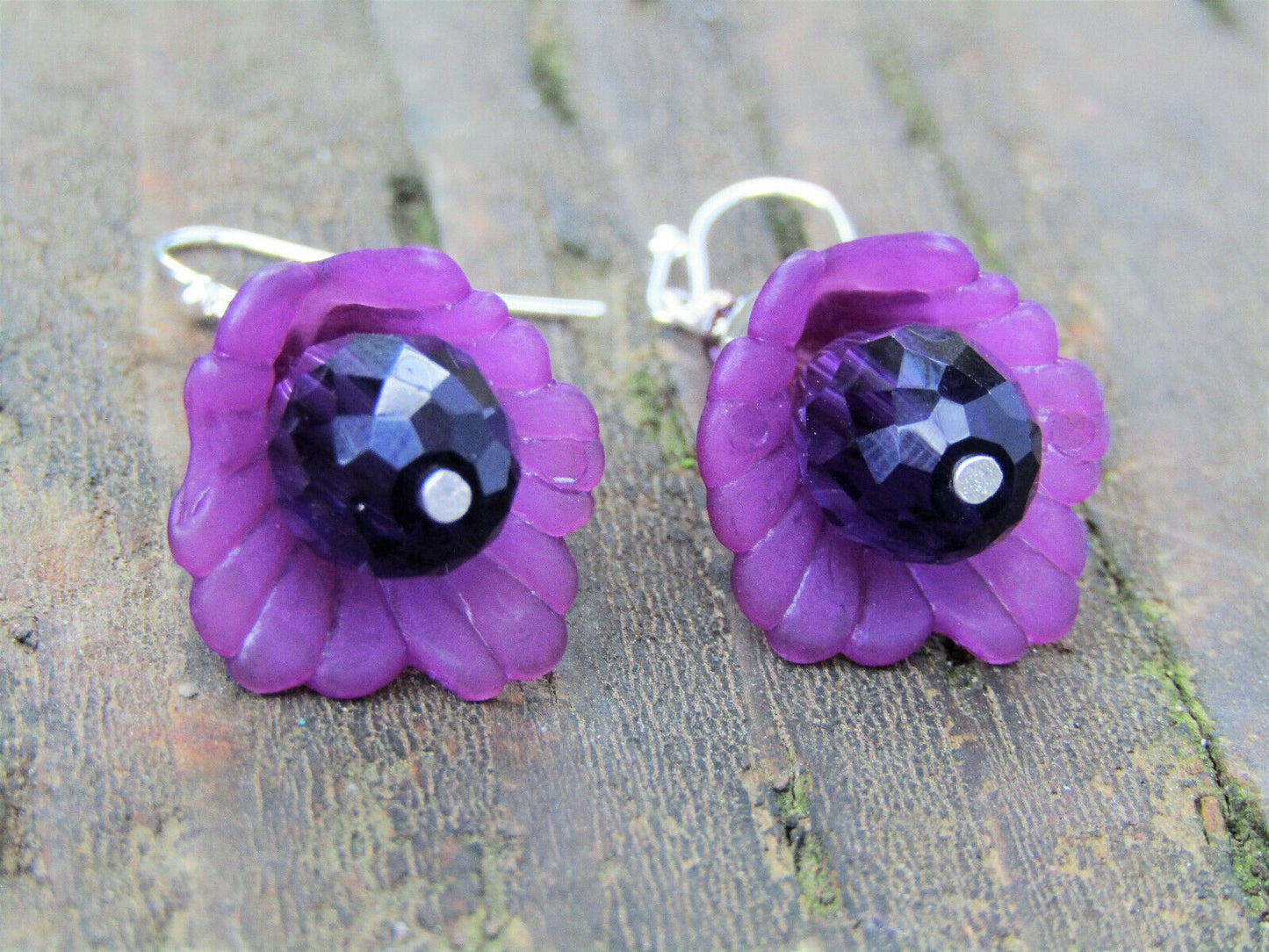 Flower Earrings Purple Tulip Cala Lily Silver Dangle Earrings Sparkling Crystal - Bad Apple Designs Jewelry