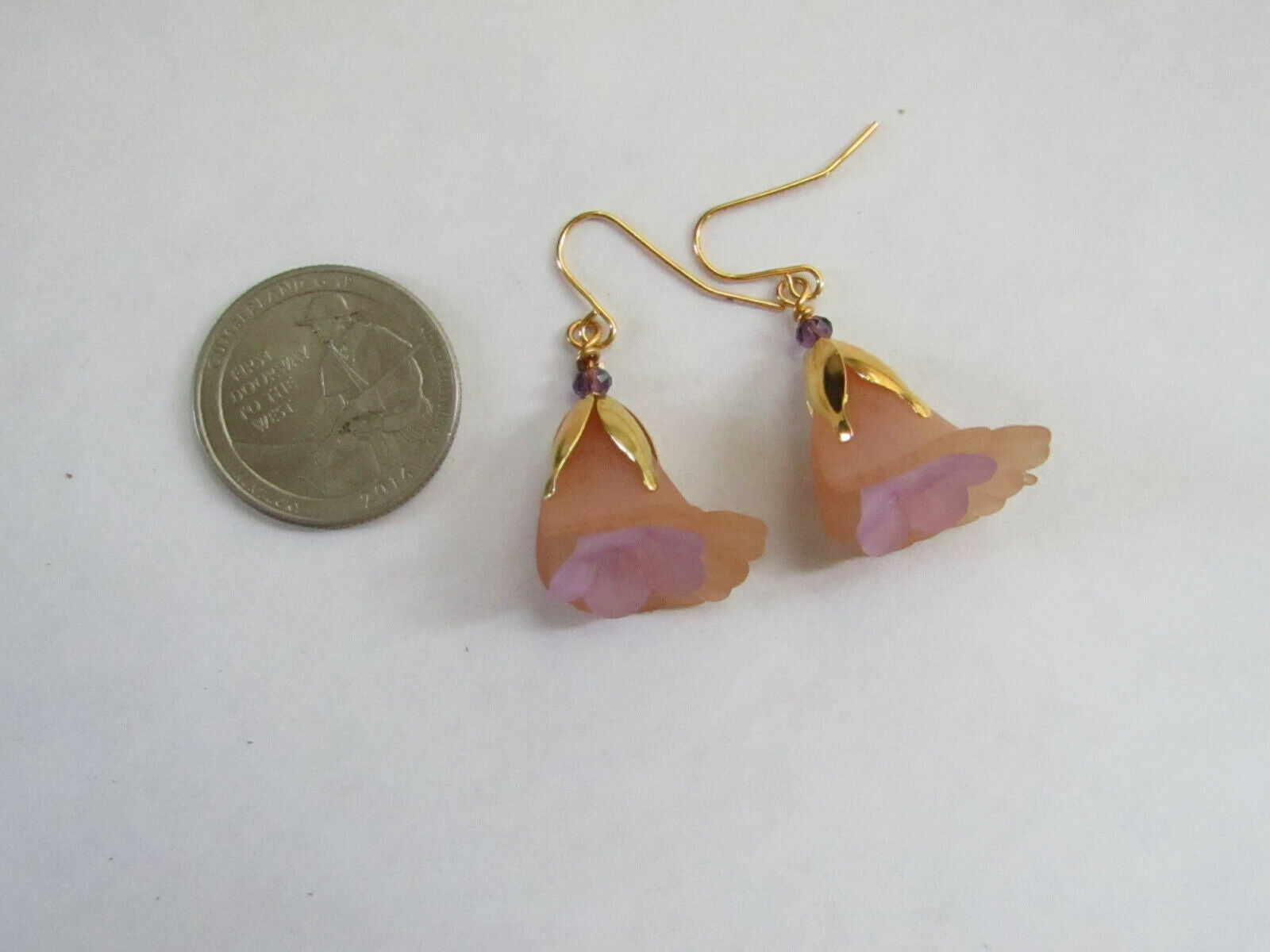 Flower Earrings Beige/Purple Tulip Cala Lily Gold Dangle Earrings Usa Handmade - Bad Apple Designs Jewelry